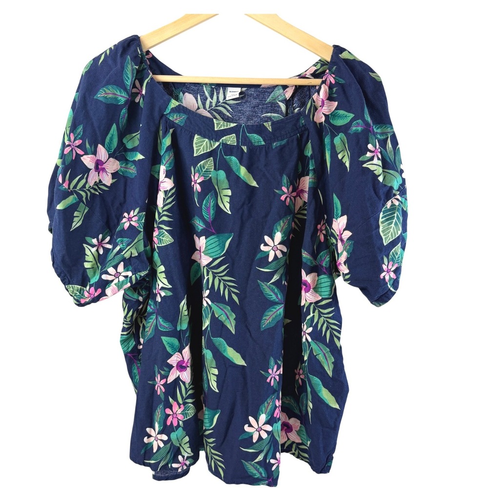 Old Navy Floral Tropical Puff Sleeve Peasant Blouse XXL Cottagecore
